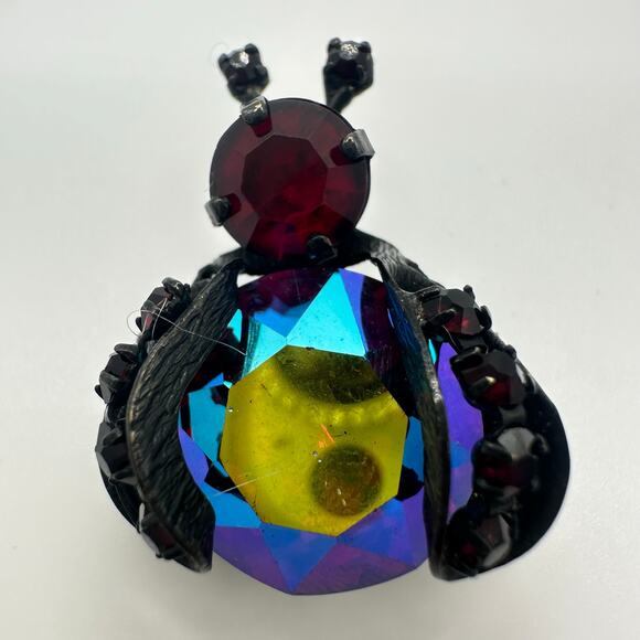 Weiss black gunmetal red AB aurora borealis rhinestones insect bug brooch - Picture 1 of 8